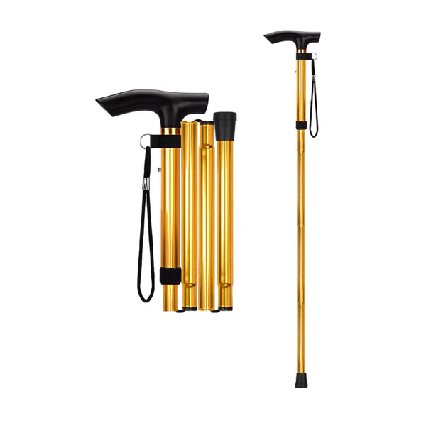 Golden Lightweight Aluminium Adjustable Folding Walking Stick