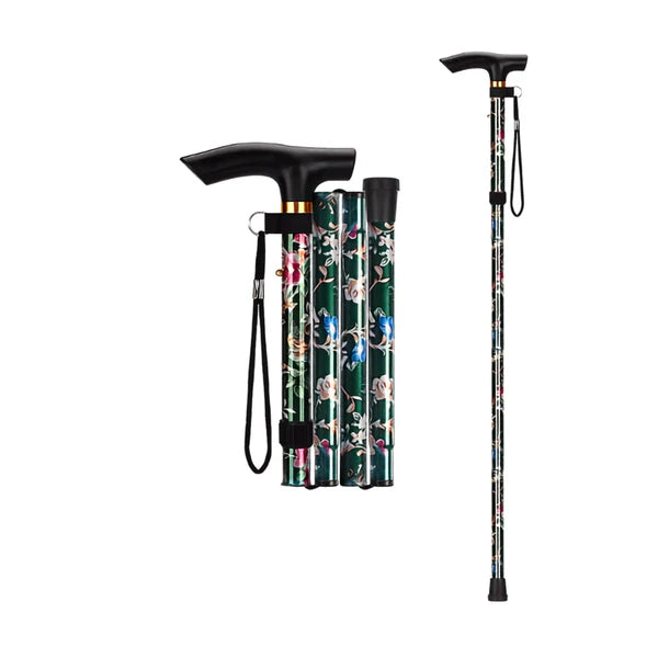 Green Floral Lightweight Aluminium Adjustable Folding Walking Stick